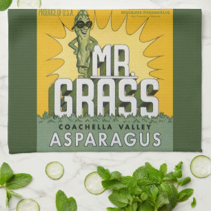 Linge De Cuisine Étiquette de caisse de fruits vintage Mr. Grass As