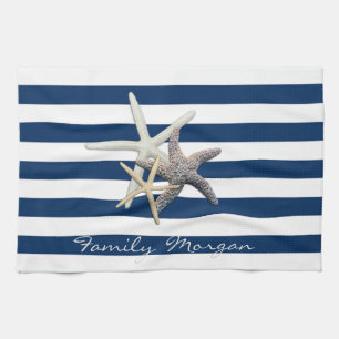 Linge De Cuisine Étoile de mer adorable, rayures bleu marine - Pers