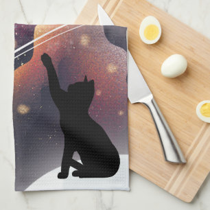 Linge De Cuisine Étoile de tir de l'espace de chat noir