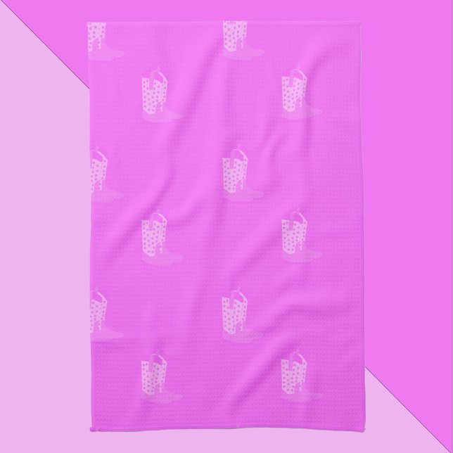 Linge De Cuisine Étoiles de cowboy Boots Motif rose (A kitchen towel with a pattern of pink cowboy boots)