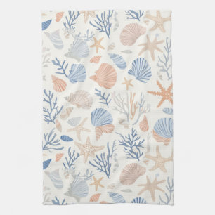 Linge De Cuisine Étoiles de mer Coquillages des côtes Bleu Crème de