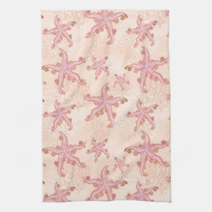 Linge De Cuisine Étoiles de mer et motif pastel rose corail