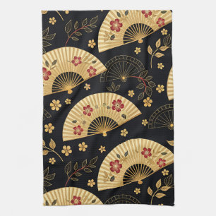 Linge De Cuisine Éventail en or japonais motif Sakura