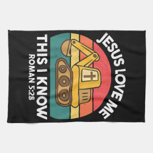 Linge De Cuisine Excavatrice Jésus m'aime je sais que chrétien