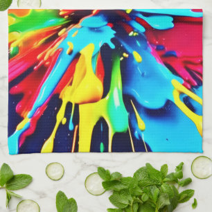 Linge De Cuisine Explosion Abstraite de couleur et de peinture