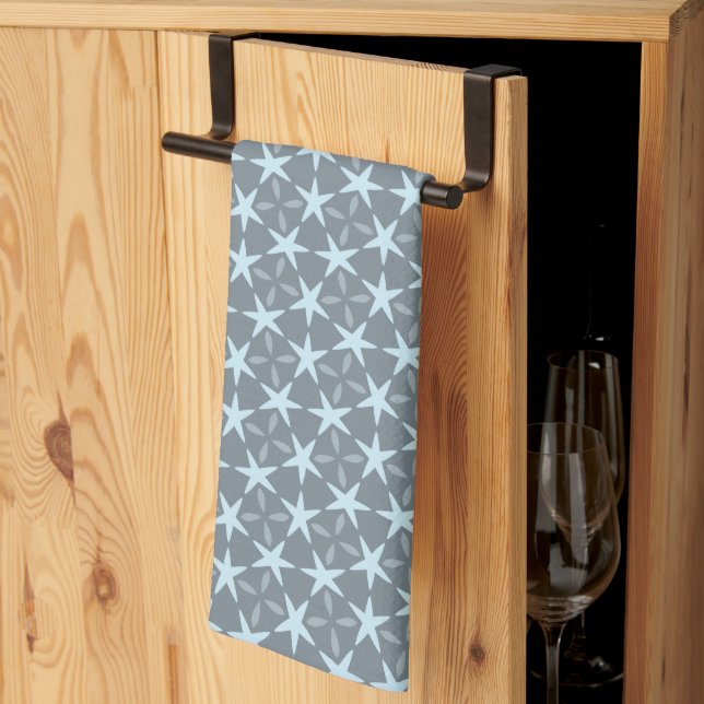 Linge De Cuisine Explosion d'étoile bleu clair sur motif gris ardoi (Pliage en tiers)