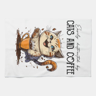 Linge De Cuisine Facilement Distrait Par Les Chats Et Le Café Amour