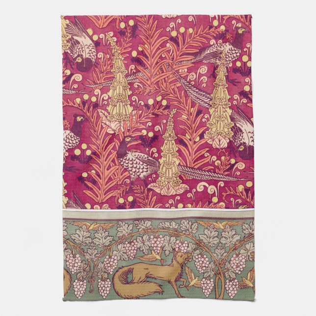 Linge De Cuisine Faisan renard Art nouveau Foxglove verneuil (Vertical)