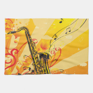 Linge De Cuisine Faisceaux bariolés de saxophone de la musique