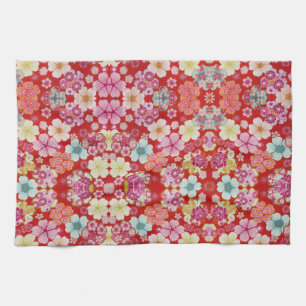 Linge De Cuisine Falln Crimson Floral Chirimen