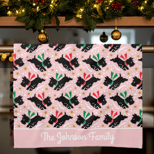 Linge De Cuisine Famille de chien Scottie mignon Nom Neige Rose Noë