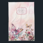 Linge De Cuisine Famille de fleurs sauvages de papillon rose-rose m<br><div class="desc">Élégant rose floral rose moderne Aquarelle Papillon Nom de famille Serviette de cuisine</div>