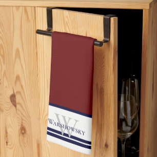 Linge De Cuisine Famille moderne monogramme Maroon Rouge