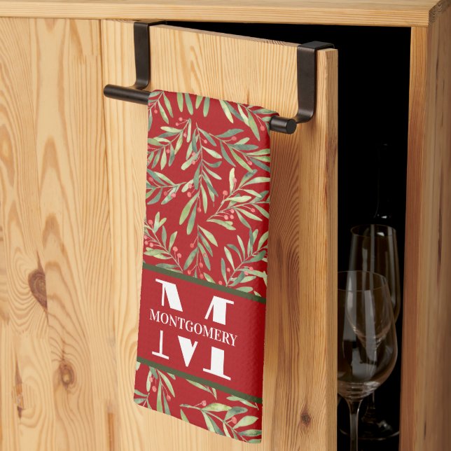 Linge De Cuisine Famille Monogram Christmas Holly (Pliage en tiers)
