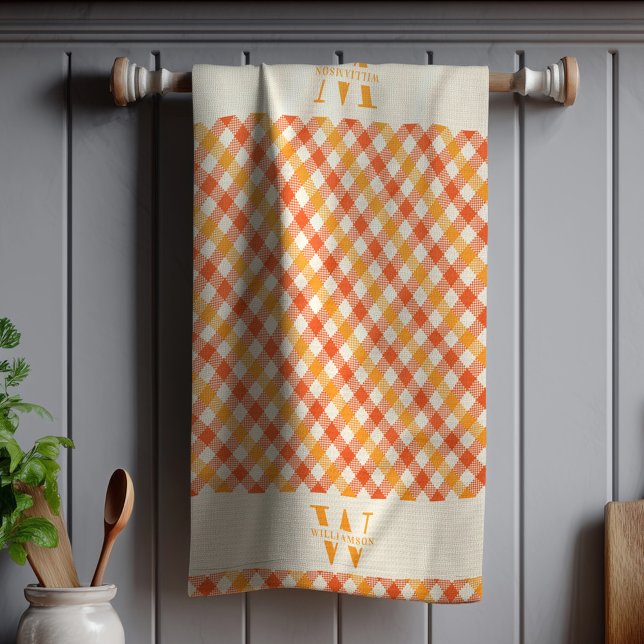 Linge De Cuisine Famille Monogramme Orange Rouge En vichy Plaid Foy (Créateur téléchargé)