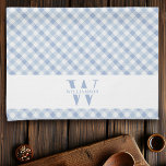 Linge De Cuisine Famille Russe moderne Monogramme Bleu En vichy Pla<br><div class="desc">Les serviettes de cuisine chic et monogrammée de la ferme moderne et rustique sont dotées d'un motif plaid bleu en vichy passé,  d'une bande blanche portant votre nom de famille personnalisé et d'un monogramme.</div>