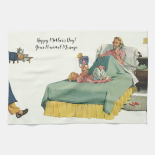 Linge De Cuisine Famille vintage servant le petit-déjeuner à maman