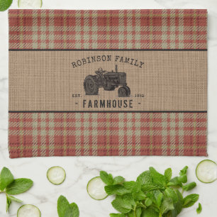 Linge De Cuisine Family Farmhouse Rustic Tractor Red Plaid
