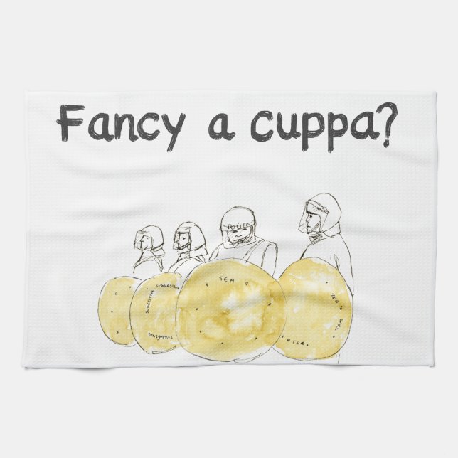 Linge De Cuisine Fancy a Cuppa Funny Biscuit Police Watercolour Art (Horizontal)
