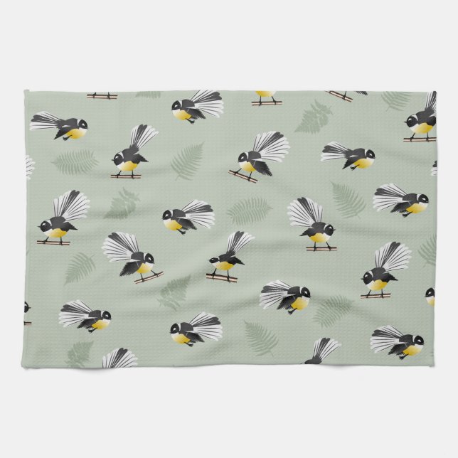 Linge De Cuisine Fantail NZ Motif d'oiseaux indigènes (Horizontal)