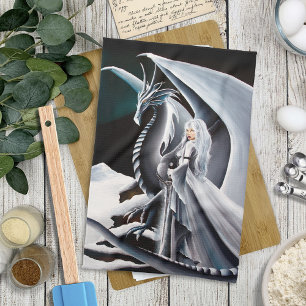 Linge De Cuisine Fantaisie de la femme dragon blanc Aurores boréale