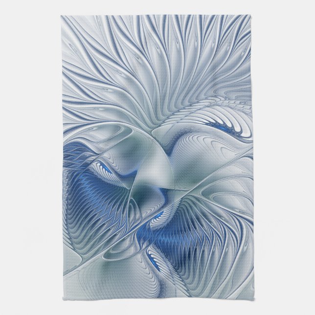 Linge De Cuisine Fantaisie dynamique Abstrait Tons bleus Art fracta (Vertical)