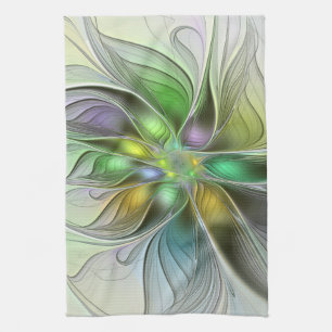 Linge De Cuisine Fantaisie florale colorée abstraite moderne fracta