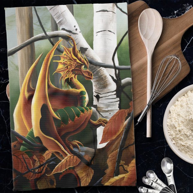 Linge De Cuisine Fantaisie orange-vert du dragon d'automne (Créateur téléchargé)