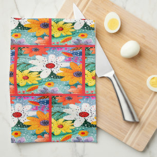 Linge De Cuisine Fantaisistes Fleurs Rétro Colorées et Points à poi