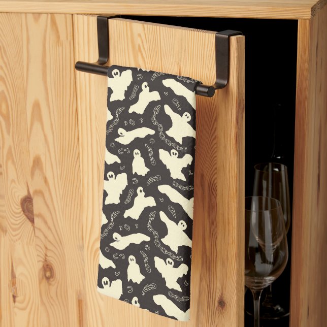 Linge De Cuisine Fantasmes crémeux - Motif d'Halloween. (Pliage en tiers)