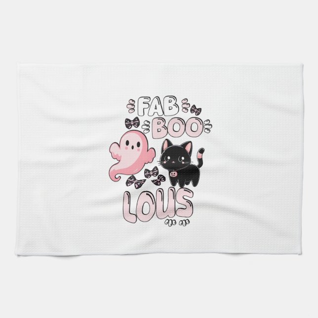 Linge De Cuisine Fantastique Chat Rose Fantôme drôle d'Halloween Fa (Horizontal)