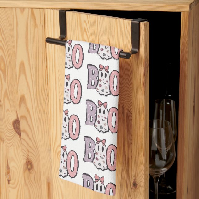 Linge De Cuisine Fantôme Boo Violet Rose Mignon Blanc Halloween (Pliage en tiers)