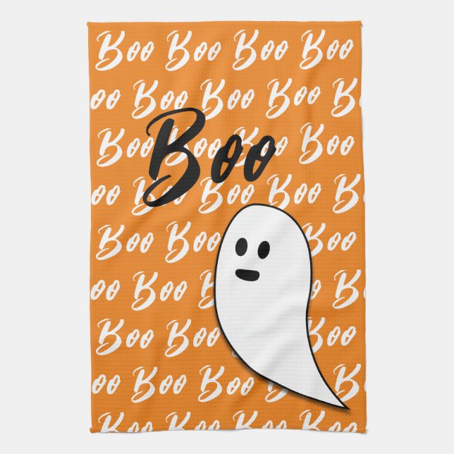 Linge De Cuisine Fantôme Halloween noir blanc orange boo (Vertical)