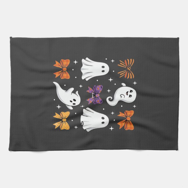 Linge De Cuisine Fantôme Mignon avec Ruban Design Halloween_1 (Horizontal)
