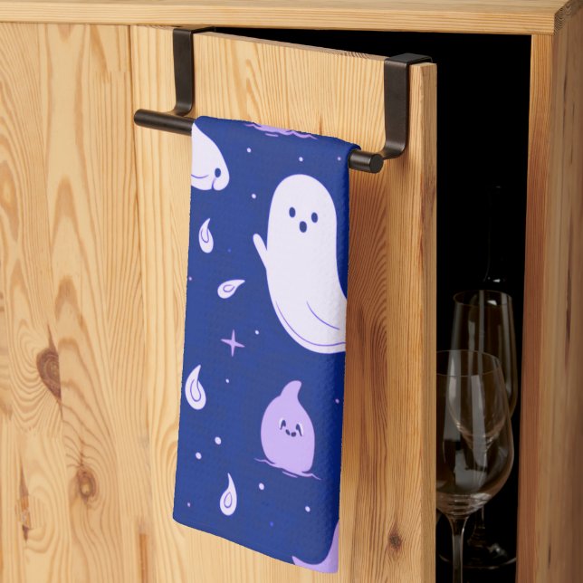 Linge De Cuisine Fantômes blancs et violets Étoiles bleues Hallowee (Pliage en tiers)