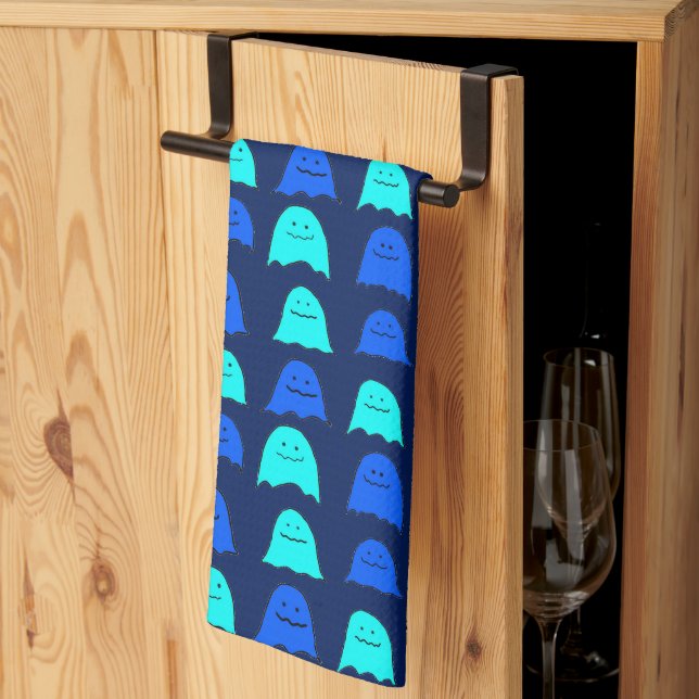 Linge De Cuisine Fantômes d'Halloween bleu vif (Pliage en tiers)