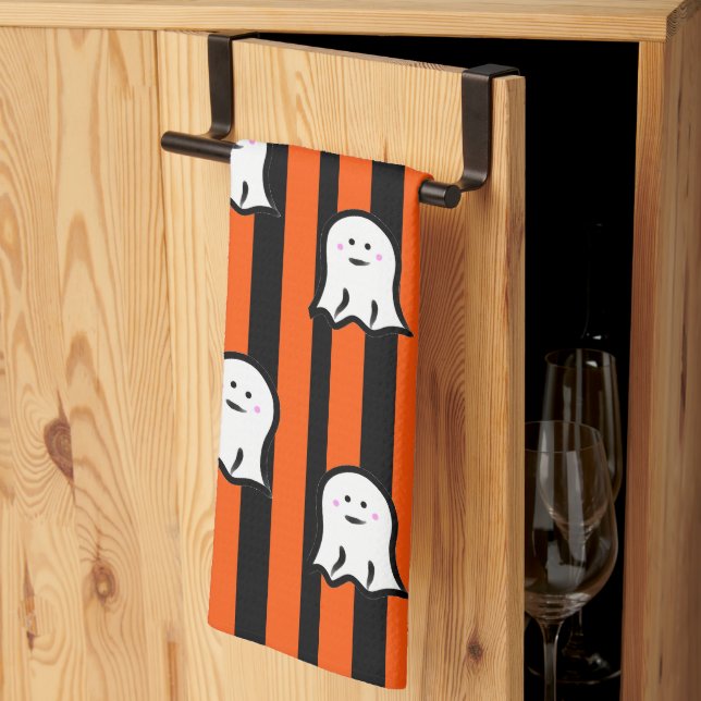 Linge De Cuisine Fantômes et rayures d'Halloween (Pliage en tiers)