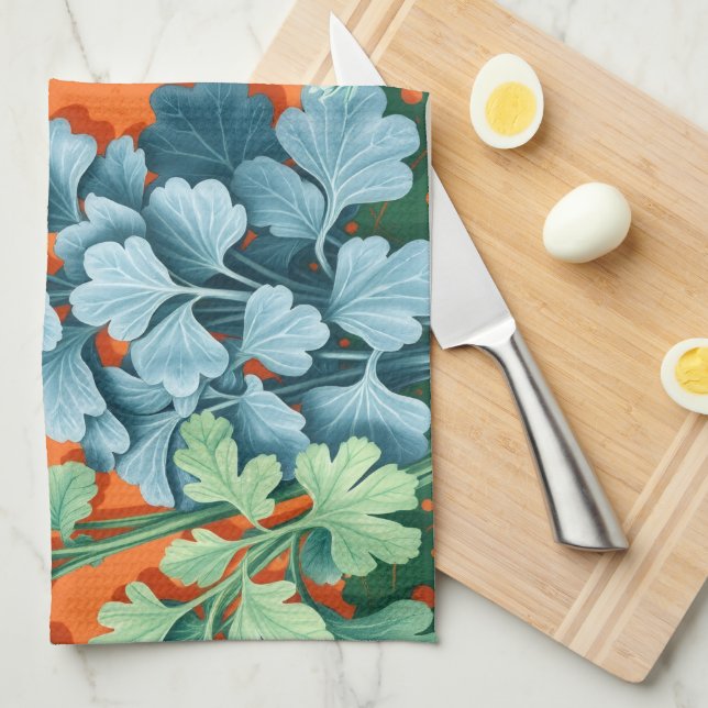 Linge De Cuisine Farmhouse Herb Block Print Kitchen Towel (Quart Plié)