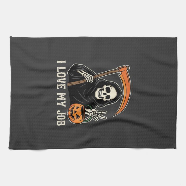 Linge De Cuisine Faucheur J'aime Mon Travail Design Halloween (Horizontal)