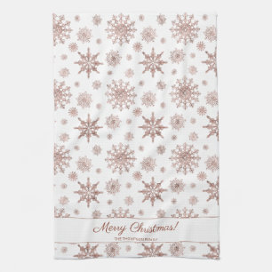 Linge De Cuisine Faux couleur or rose flocons de neige et texte
