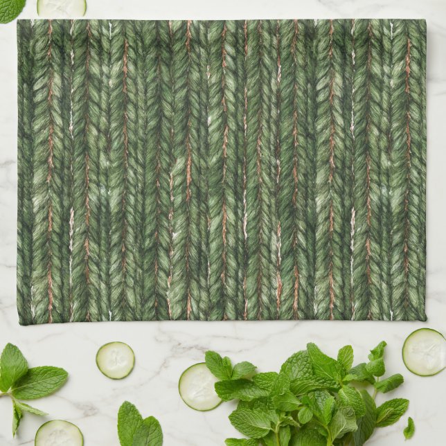 Linge De Cuisine Faux fils tissés verts   (Plié)