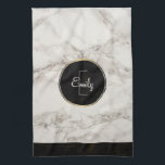 Linge De Cuisine Faux Marbre Albâtre Taupe Tan Monongramme<br><div class="desc">Une serviette de cuisine avec une élégante texture arrière - plan en albâtre en marbre FAUX. Taupe / tan et crème se mélangent, créant des motifs intéressants pour un look moderne et élégant. Une bordure en marbre noir et or le long du fond. Le centre de la serviette a un...</div>