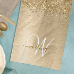 Linge De Cuisine Faux Or Pailleté Imprimé Monogramme Métal Brossé<br><div class="desc">Personnalisez facilement la conception de ces serviettes de cuisine tendance et chic avec de jolies paillettes dorées scintillantes sur un fond métallique doré brossé.</div>