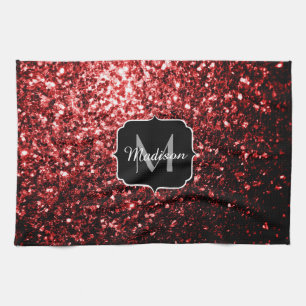 Linge De Cuisine Faux paillettes rouge foncé éclats de glamour Mono