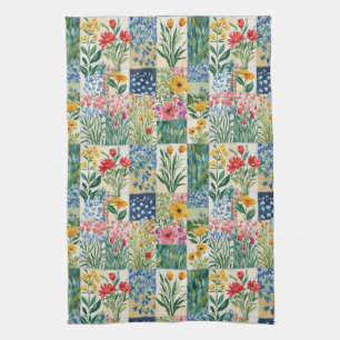 Linge De Cuisine Faux Patchwork Fleurs de Jardin Rétro Élégant Joli