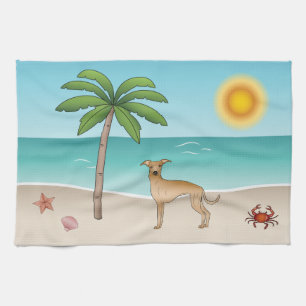Linge De Cuisine Fawn Italien Greyhound À Tropical Summer Beach