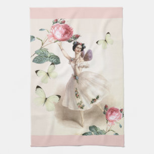 Linge De Cuisine Fée de ballerine avec les frontières roses