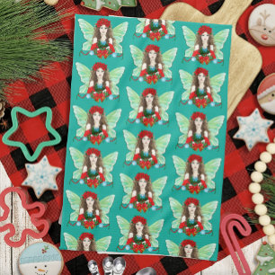 Linge De Cuisine Fée de Noël Fantastique Houx Cloches Poinsettias  