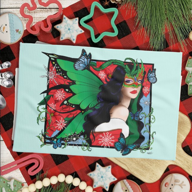 Linge De Cuisine Fée Solstice Rouge Vert Noël (Créateur téléchargé)