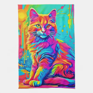 Linge De Cuisine Félin Lumineux : Chat Néon Coloré